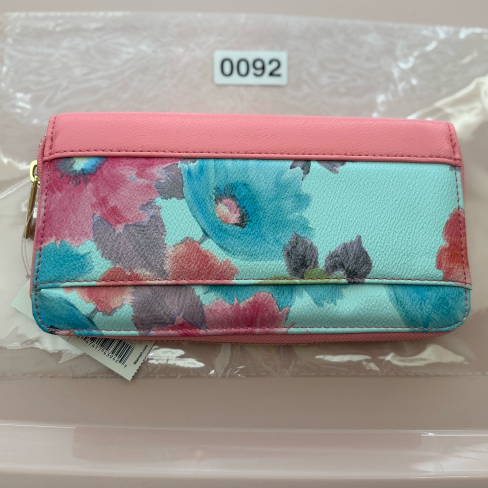 (0092) 💕 Watercolor Floral Pink Blue Wallet